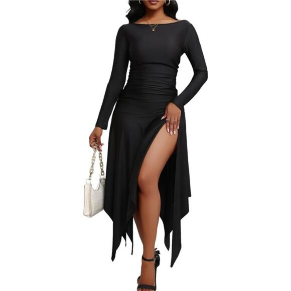 Women Sexy Bodycon Maxi Dress Black - Picture 1 of 6